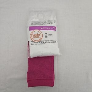 Wonder Nation Girl's Tights 2 Pair 1 Pink 1 White Fleece Footless NWT